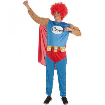 Disfraz de Superbirra para hombre - Incluye capa, camiseta con diseño de superhéroe, pantalones cortos y cinturón