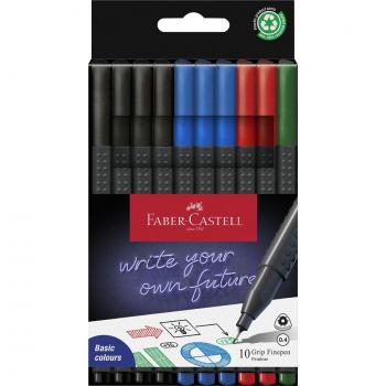 Set de 10 Fineliner Faber-Castell Grip 0,4 mm con colores Office, ergonómico y lavable