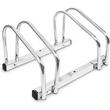 Relaxdays - Soporte para bicicletas, acero cromado, 40 x 32 x 26 cm, suelo y pared, para 2 bicicletas, Garaje, Parqueo, plateado