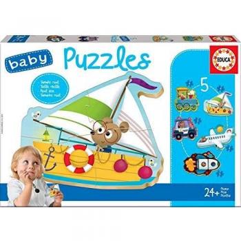 Educa - Baby Puzzles Vehículos. Set de 5 Puzzles Infantiles Progresivos de 3 a 5 piezas. A partir de 24 meses. Ref. 18059