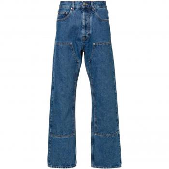 Palm Angels Men's Monogram Denim Jeans in Blue | Size 32 | PMYA043R24DEN004