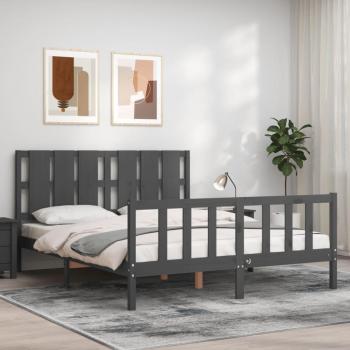 Estructura de cama matrimonio con cabecero de madera maciza gris Vidaxl