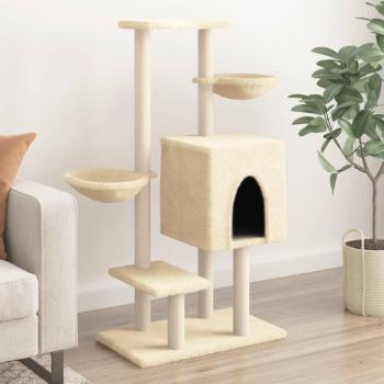 Rascador para Gatos vidaXL con Postes de Sisal, Torre Gatitos 117 cm, Color Crema, Gris Claro y Gris Oscuro