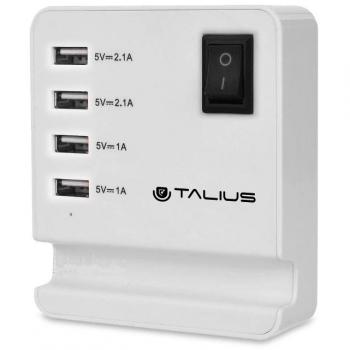 Talius TAL-CHA-4003- Cargador USB de Pared - USB x4 - Proteccion contra sobretencion subvoltaje y Exceso de Temperatura - Color Blanco