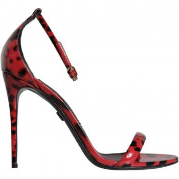 Dolce & Gabbana Red Leopard Leather Ankle Strap Keira Sandals Shoes - EU37.5/US7