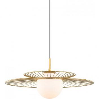 Lámpara colgante moderna Italux Sarah dorada 1 luz E27 con pantalla blanca