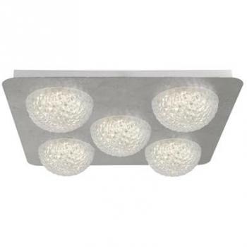 Plafón LED Celestia Acero Claro 5 bombillas 7,7cm, luz de techo policarbonato blanco, potencia 6,5 W, temperatura de color 3000K, diseño con hoja de plata y