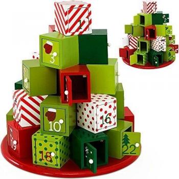 Calendario de Adviento de Madera Reutilizable con 24 Cajones Magnéticos - Diseño Tradicional Redondo para Navidad