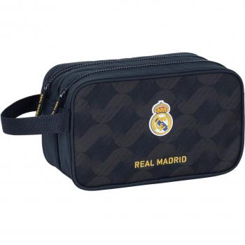 Neceser Real Madrid Adaptable a Carro Safta con 2 Compartimentos y Doble Cremallera, Color Azul Marino, Segunda Equipación 23/24, Tamaño 26x12