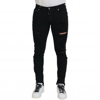 Dolce & Gabbana Black Slim Fit Tattered Denim Cotton Jeans - IT48 | M