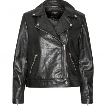 Soaked in Luxury Maeve Long Sleeve Black Leather Jacket for Women - Size L