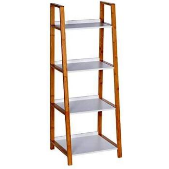 Estantería moderna de 4 repisas Finja en bambú y blanco, dimensiones 43 x 112 x 36 cm