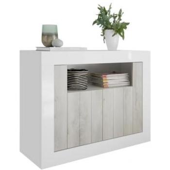 Aparador 2 puertas batientes L110 cm - Urbino, acabado en blanco laqueado brillante y diseño moderno