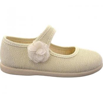 Mercedita de lino con flor TOKOLATE 1145M-09 para niña, disponible en varios colores y diseño de merceditas