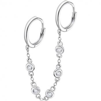 Pendiente Ear Cuff de Plata de Ley con Diseño de Aro y Cadenas con Circonitas Blancas