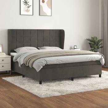 Cama box spring suave con colchón gris oscuro 160x200 cm de terciopelo
