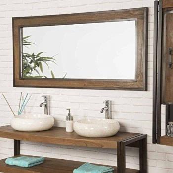 Espejo grande para cuarto de baño Wanda Collection Elegancia teca metal 145 x 70 Marrón