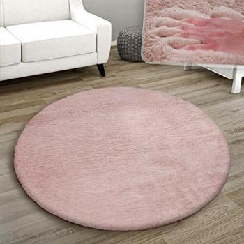 Alfombra Redonda Suave de Piel Imitación Rosa Ø 80 cm para Salón, Dormitorio y Pasillo