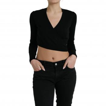 Dolce & Gabbana Black Wool V-neck Crossed Cardigan Sweater - IT42|M, female, Size: S