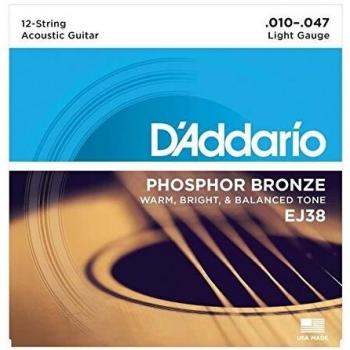 D'Addario EJ38 Phosphor Bronze Acoustic Guitar Strings, 10-47, Set of 12 Strings