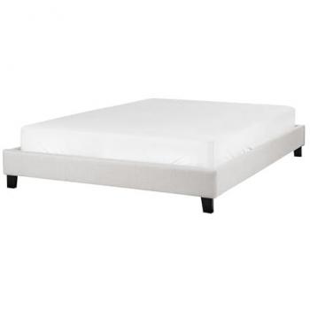 Cama matrimonial 140 x 200 cm con somier sin cabecero tapizada en tela de poliéster gris claro modelo Roanne