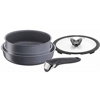Set de Cocina Lagostina Ingenio Mineralis 5 Piezas con Antiadherente, Manico Amovible y Compatible con Inducción, Gas y Horno