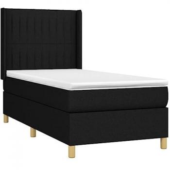 Cama box spring con colchón y luces LED, tela negra, tamaño 80x200 cm