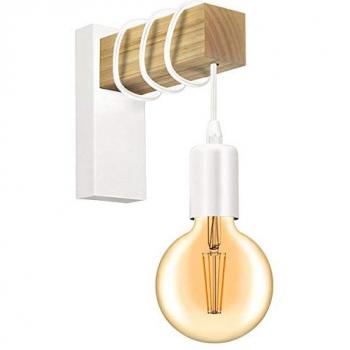 Aplique de pared rústico de madera Barcelona LED RUDER con portalámparas E27, estilo vintage retro nórdico, acabado en blanco, ideal para pasillo, dormitorio y salón