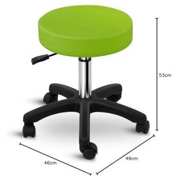 Taburete con ruedas Physa Aversa Verde - Estructura en acero, asiento de PVC y espuma, altura ajustable de 450 a 580 mm, capacidad máxima de 150 kg