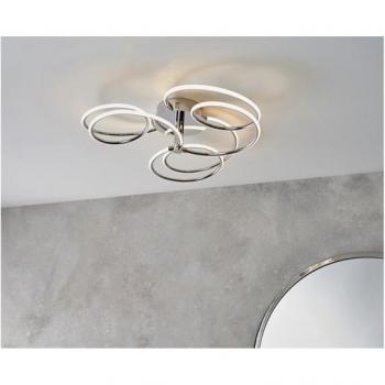 Lámpara de techo de placa de acero cromado Eterne con luz LED semi empotrada, placa cromada y silicona blanca