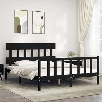 Estructura cama de matrimonio con cabecero madera maciza negro Vidaxl