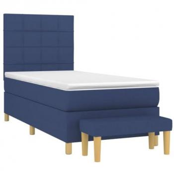 Cama box spring con colchón viscoelástico espuma protector muelles ensacados adaptable acolchado reversible tela azul 80x200 cm