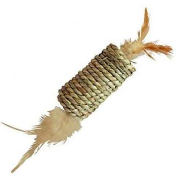 Gloria - Juguete para Gato - Accesorio de Seagrass y Plumas para Gato - Rodillo Seagrass - Juego Interactivo para Mascotas - Ideal para Que tu Gato lo persiga - Tamaño 23 cm