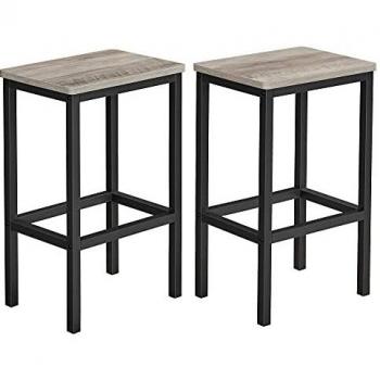 VASAGLE Taburete de Bar, Taburete Alto, Juego de 2, Industrial, para Cocina, Comedor, Sala de Estar, Greige y Negro LBC065B02