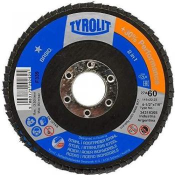 Tyrolit 34318365 BASIC Disco de Láminas, ZA60-B, 27A Forma, 115mm x 22.23mm, Caja de 10