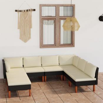 8-Piece Black Poly Rattan Garden Lounge Set with Cushions