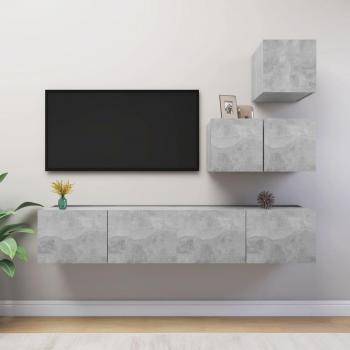 Set de muebles de salón TV 4 piezas madera de ingeniería gris hormigón