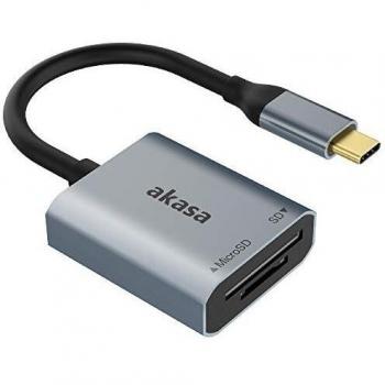 Lector de tarjetas Akasa AK-CR-10BK USB 3.2 Type-C Doble Función Compatible con SD/microSD - Color Plata