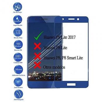 Todotumovil Protector de Pantalla Huawei P8 Lite 2017 Azul Completo 3D Cristal Templado Vidrio Curvo para movil