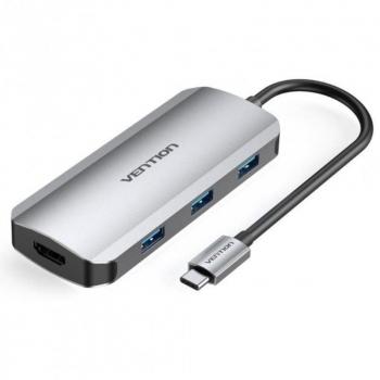 Vention TOFHB USB Tipo-C Docking Station con 1x HDMI, 3x USB 3.0, 1x USB Tipo-C y 1x USB Tipo-C PD