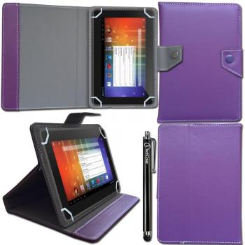 iTechCover® Morado Universal Serie Ángulo Múltiples Executive Folio Funda Carcasa Wallet Case Cover Apto Para Asus ZenPad 8 Z380CA 7 Inch Tablet + Lápiz Óptico