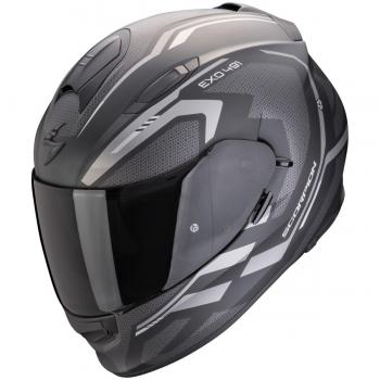 EXO 491 KRIPTA Casco Integral Matt Black-Silver con ventilación, visera solar integrada, sistema de cierre micrométrico, interior desmontable y lavable, homologado ECE 22.05 y diseño aerodin