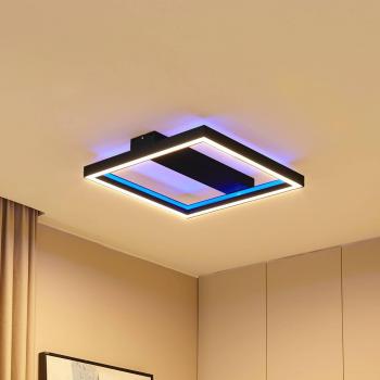 Plafón LED Smart Tjado de Lucande, 50 cm, negro, RGBW, moderno, hecho de metal para salón y comedor (1 llama)