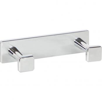 Percha doble de baño para atornillar con gancho cuadrado y remate cromado