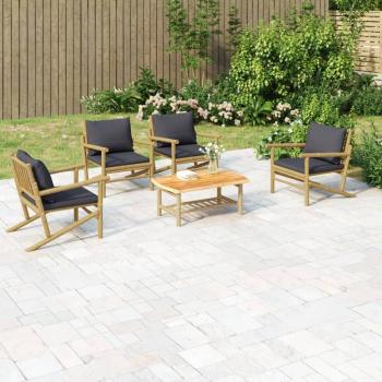 5-Piece Dark Grey Cushioned Bamboo Garden Lounge Set