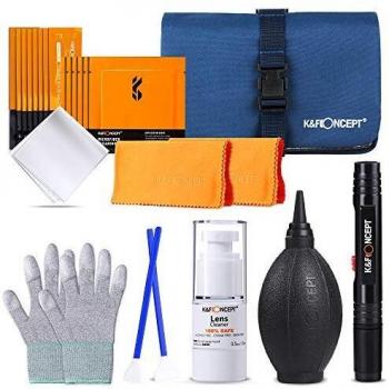 K&F Concept-Kit de Limpieza Camara Completo 23 en 1，Pera Sopladora+10 Bastón Swab+8 Paños de Microfibra+Pincel+15 ml Solución Limpiardor+Bolsa Impermable+Guantes Antiestáticos para Canon/Nikon