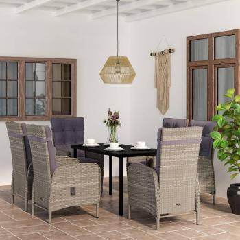 7 Piece Grey and Black Garden Dining Set with Cushions