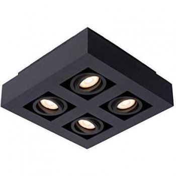 Foco de techo LED Xirax, 4 luces GU10, regulable en temperatura de color (2200K/3000K), negro