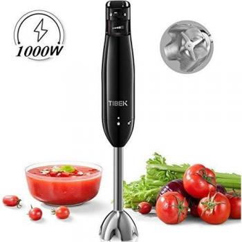 TIBEK Batidora de Mano Powerful 1000W con Regulador de Velocidad Ajuste Múltiple y Cambio de Velocidad Continuo, 4 Cuchillas de Alta Resistencia y Cerraduras de Seguridad, Mango Ultraligero Ergonómico