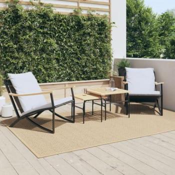 Black Steel Garden Chairs with Cushions - Set of 2